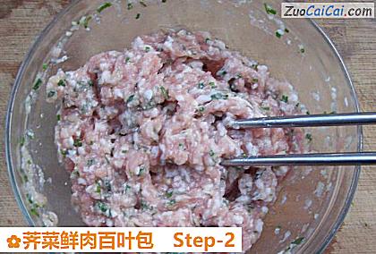 荠菜鲜肉百叶包做法第二步骤