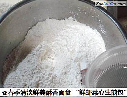 春季清淡鲜美酥香面食“鲜虾菜心生煎包”做法第三步骤