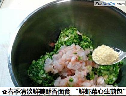 春季清淡鲜美酥香面食“鲜虾菜心生煎包”做法第八步骤