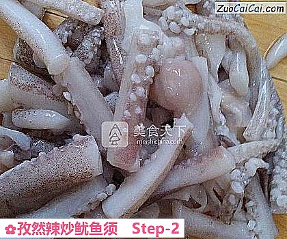 孜然辣炒鱿鱼须做法第二步骤