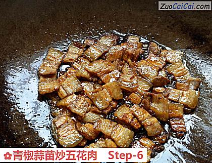 青椒蒜苗炒五花肉做法第六步骤