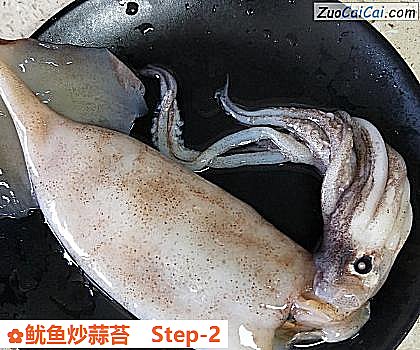 鱿鱼炒蒜苔做法第二步骤