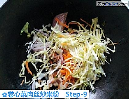卷心菜肉丝炒米粉做法第九步骤