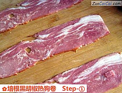 培根黑胡椒热狗卷做法第一步骤