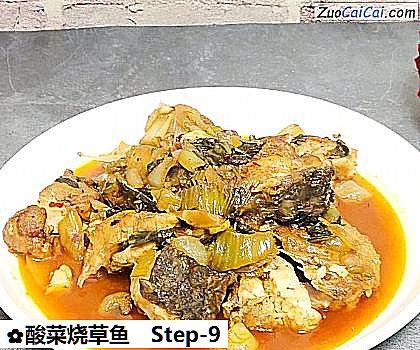 酸菜烧草鱼做法第九步骤