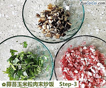 蒜苔玉米粒肉末炒饭做法第三步骤