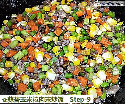 蒜苔玉米粒肉末炒饭做法第九步骤