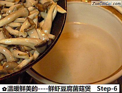 鲜虾豆腐菌菇煲做法第六步骤