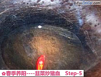 韭菜炒猪血做法第五步骤