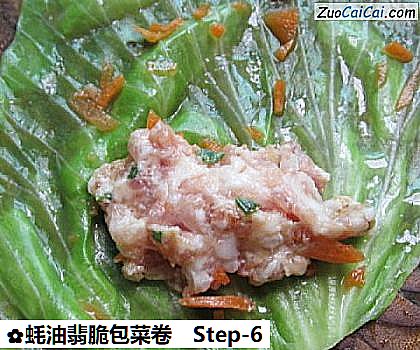 蚝油翡脆包菜卷做法第六步骤