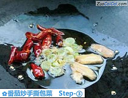 番茄炒手撕包菜做法第三步骤