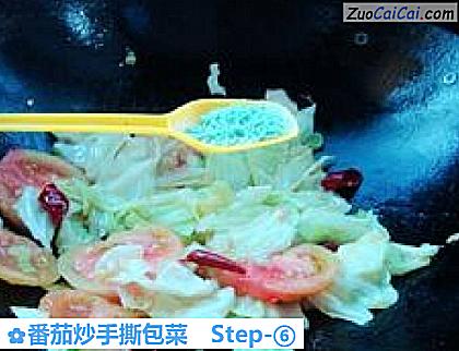 番茄炒手撕包菜做法第六步骤