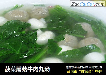 菠菜蘑菇牛肉丸汤