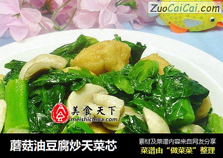 蘑菇油豆腐炒天菜芯