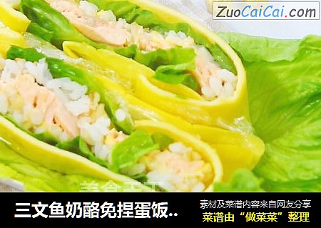 三文鱼奶酪免捏蛋饭团 宝宝辅食，鸡蛋+饭+生菜