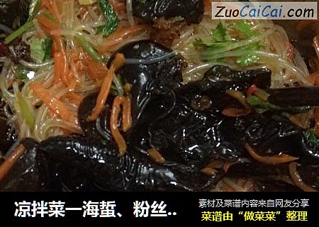 凉拌菜一海蜇、粉丝、红萝卜、黑木耳，香菜
