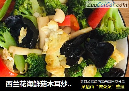 西兰花海鲜菇木耳炒鸡蛋